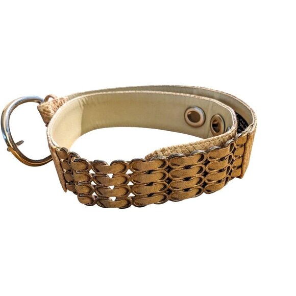 Vintage Suzie Oher Canada Silver Metal Cream Snakeskin Print Belt M Plus Stretch - Picture 3 of 8